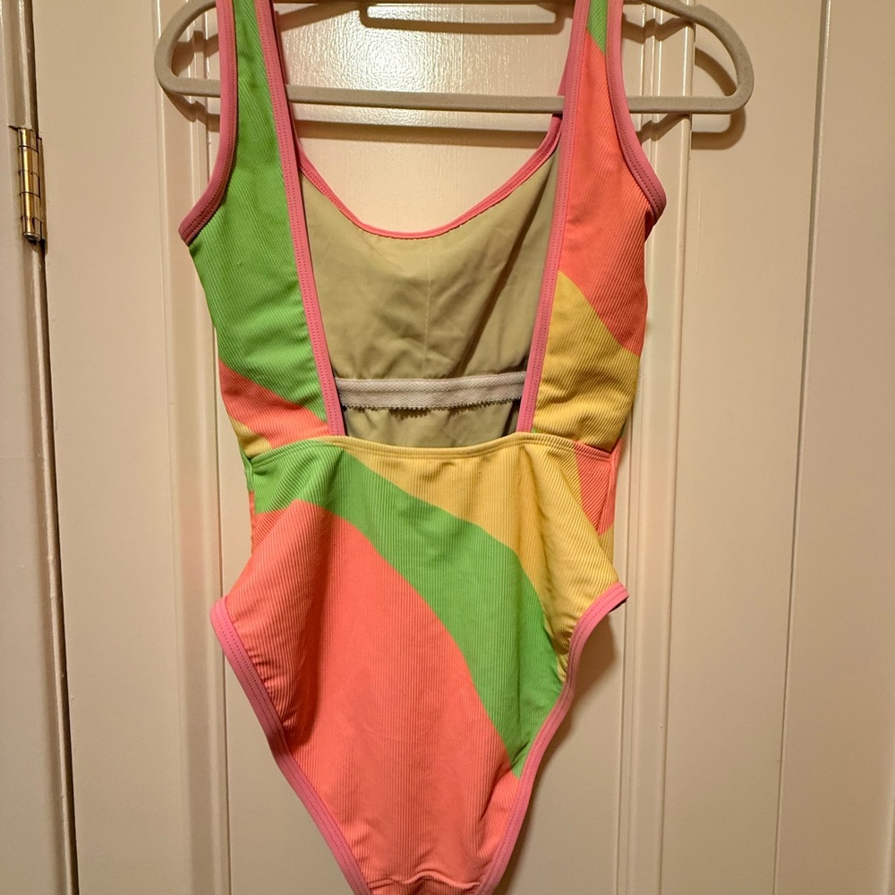 LainSnow Colorful One Piece Swimsuit - Pink, Green, Yellow Large